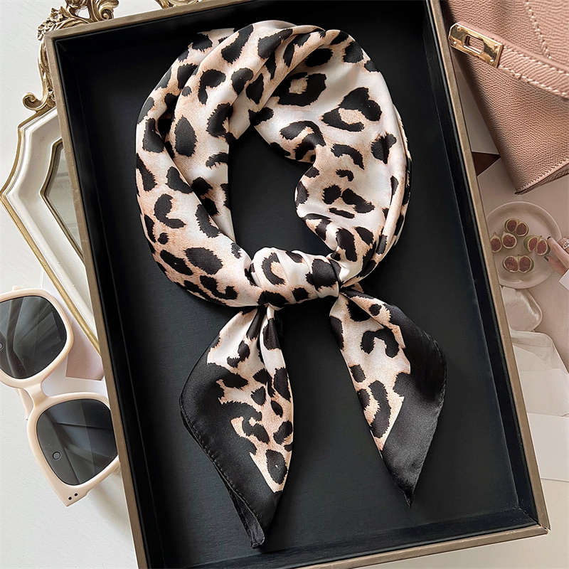 Face Scarf Mask - 70cm Square Luxury Leopard Print Silk